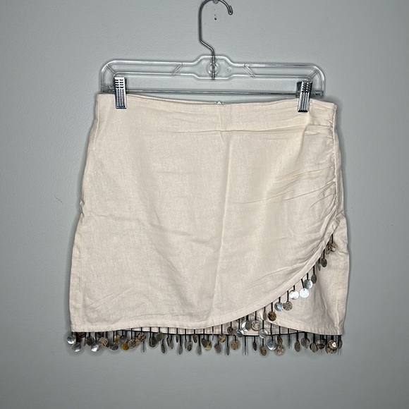 Zara Dresses & Skirts - Zara Cream Colored Beaded Detail Linen Blend Skirt Sz Small!